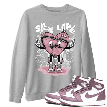 Air Jordan 1 Mauve shirt to match jordans Sick Love sneaker tees AJ1 High OG Mauve SNRT Sneaker Release Tees Crew Neck T-ShirtUnisex Heather Grey 1 T-Shirt