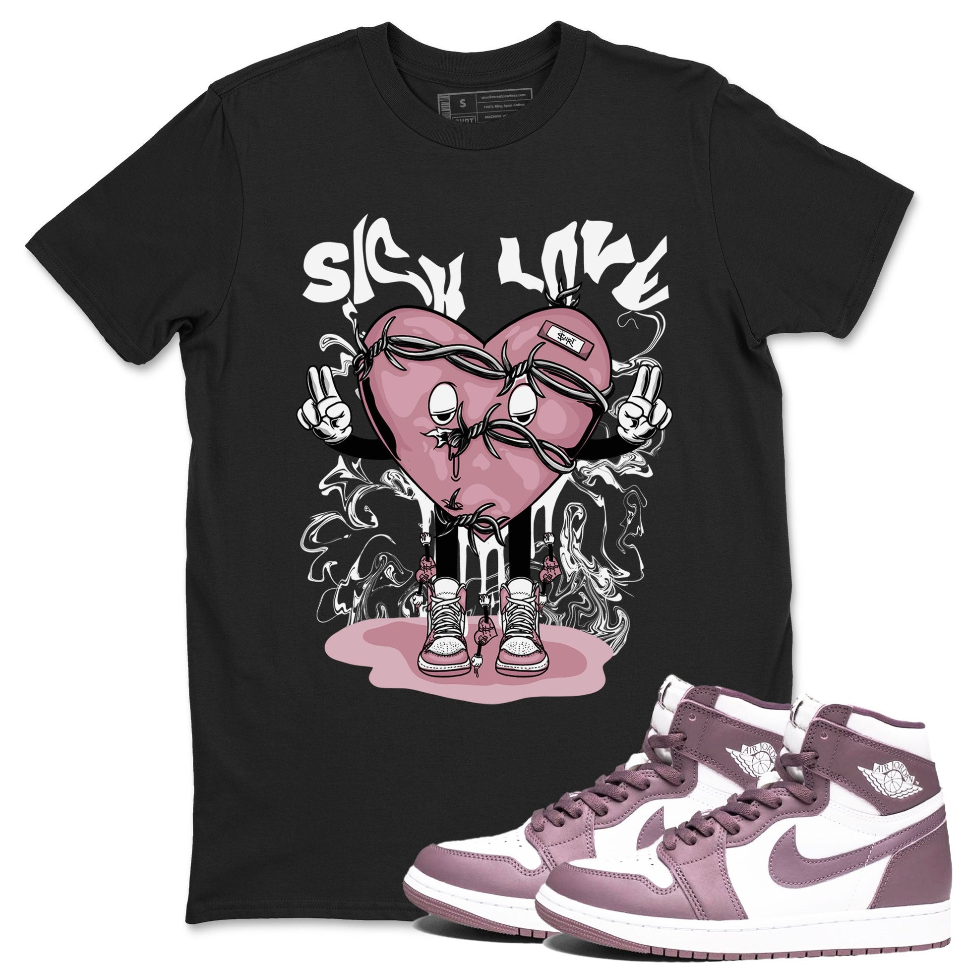 Air Jordan 1 Mauve shirt to match jordans Sick Love sneaker tees AJ1 High OG Mauve SNRT Sneaker Release Tees Crew Neck T-ShirtUnisex Black 1 T-Shirt