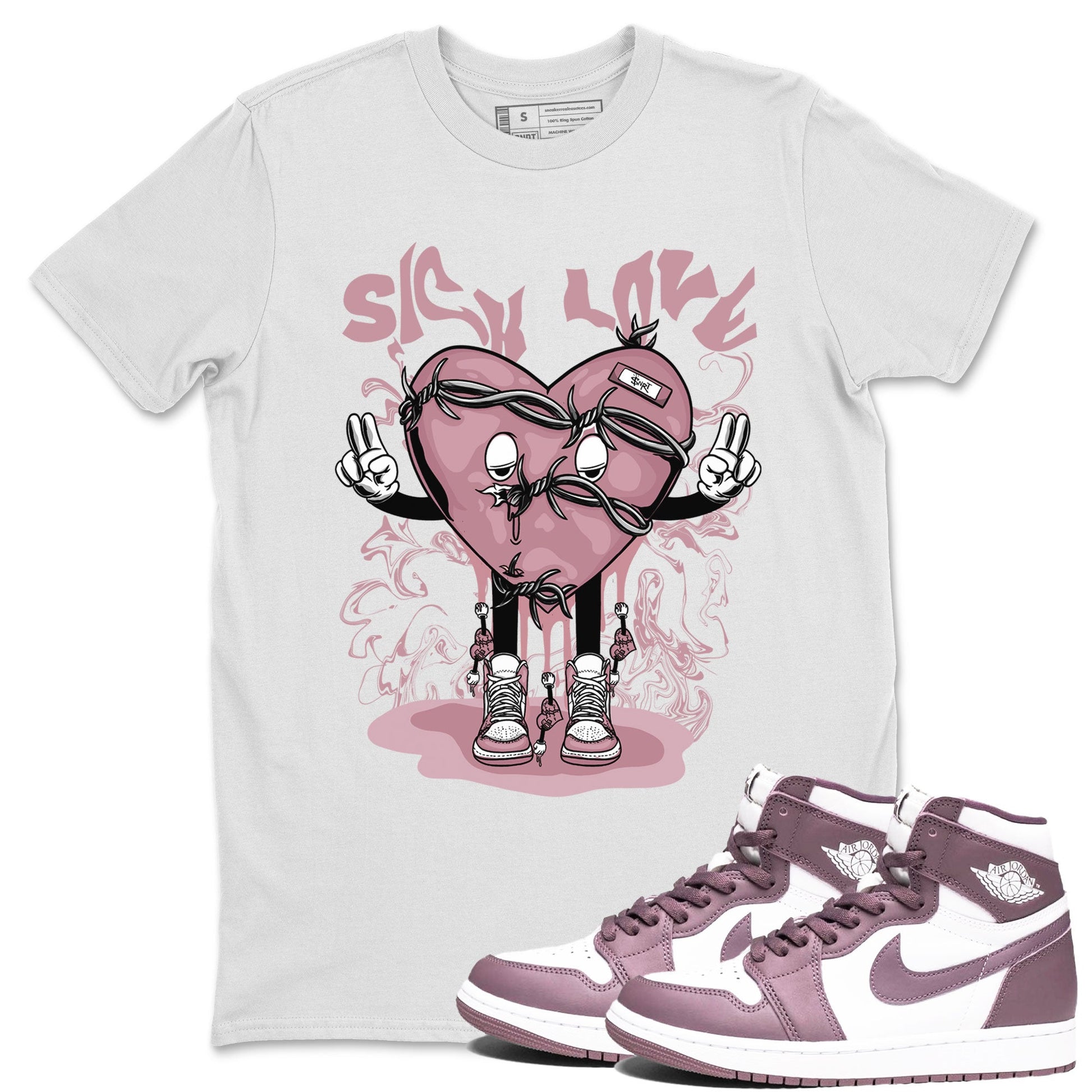 Air Jordan 1 Mauve shirt to match jordans Sick Love sneaker tees AJ1 High OG Mauve SNRT Sneaker Release Tees Crew Neck T-ShirtUnisex White 1 T-Shirt