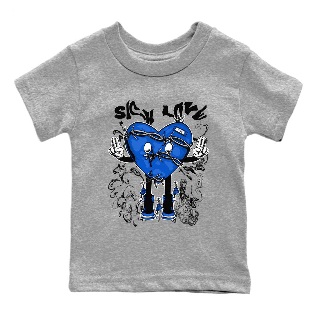 Jordan 1 High OG Royal Reimagined shirt to match jordans Sick Love sneaker tees Air Jordan 1 Royal Reimagined SNRT Sneaker Release Tees Crew Neck T-ShirtBaby Toddler Heather Grey 2 T-Shirt
