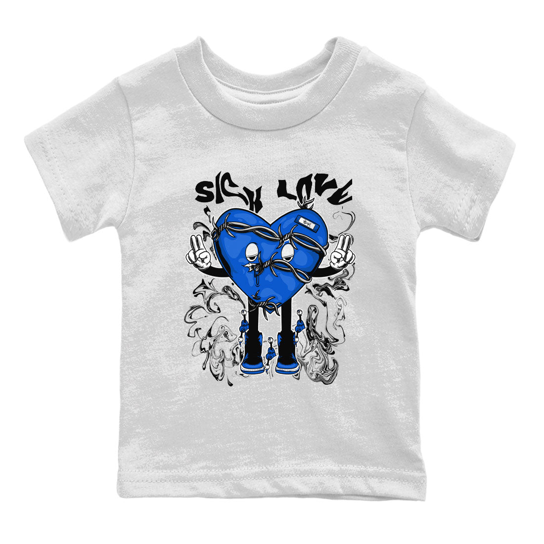 Jordan 1 High OG Royal Reimagined shirt to match jordans Sick Love sneaker tees Air Jordan 1 Royal Reimagined SNRT Sneaker Release Tees Crew Neck T-ShirtBaby Toddler White 2 T-Shirt