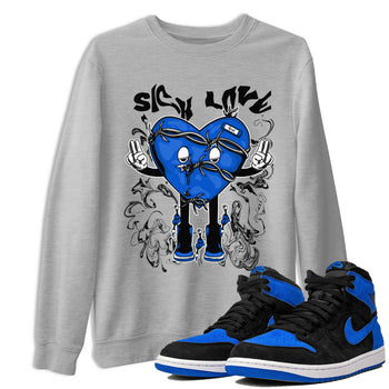 Jordan 1 High OG Royal Reimagined shirt to match jordans Sick Love sneaker tees Air Jordan 1 Royal Reimagined SNRT Sneaker Release Tees Crew Neck T-ShirtUnisex Heather Grey 1 T-Shirt