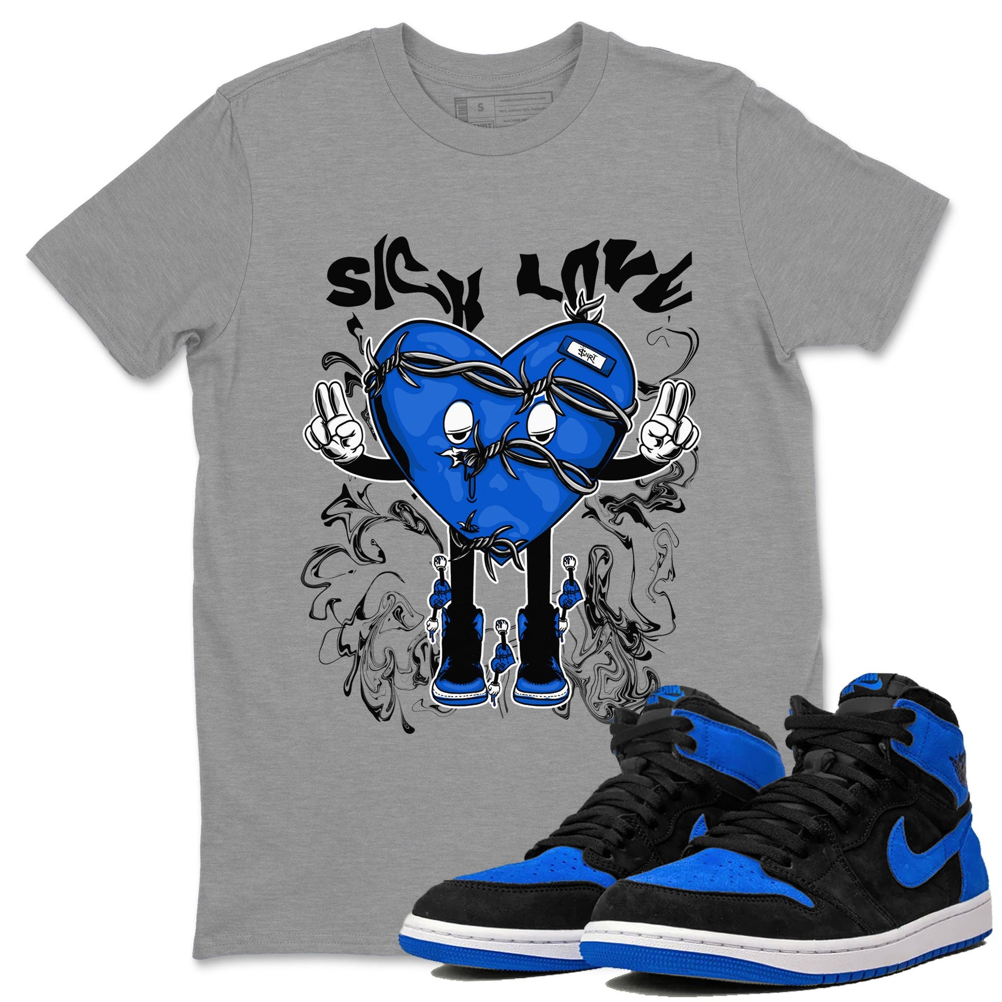Jordan 1 High OG Royal Reimagined shirt to match jordans Sick Love sneaker tees Air Jordan 1 Royal Reimagined SNRT Sneaker Release Tees Crew Neck T-ShirtUnisex Heather Grey 1 T-Shirt
