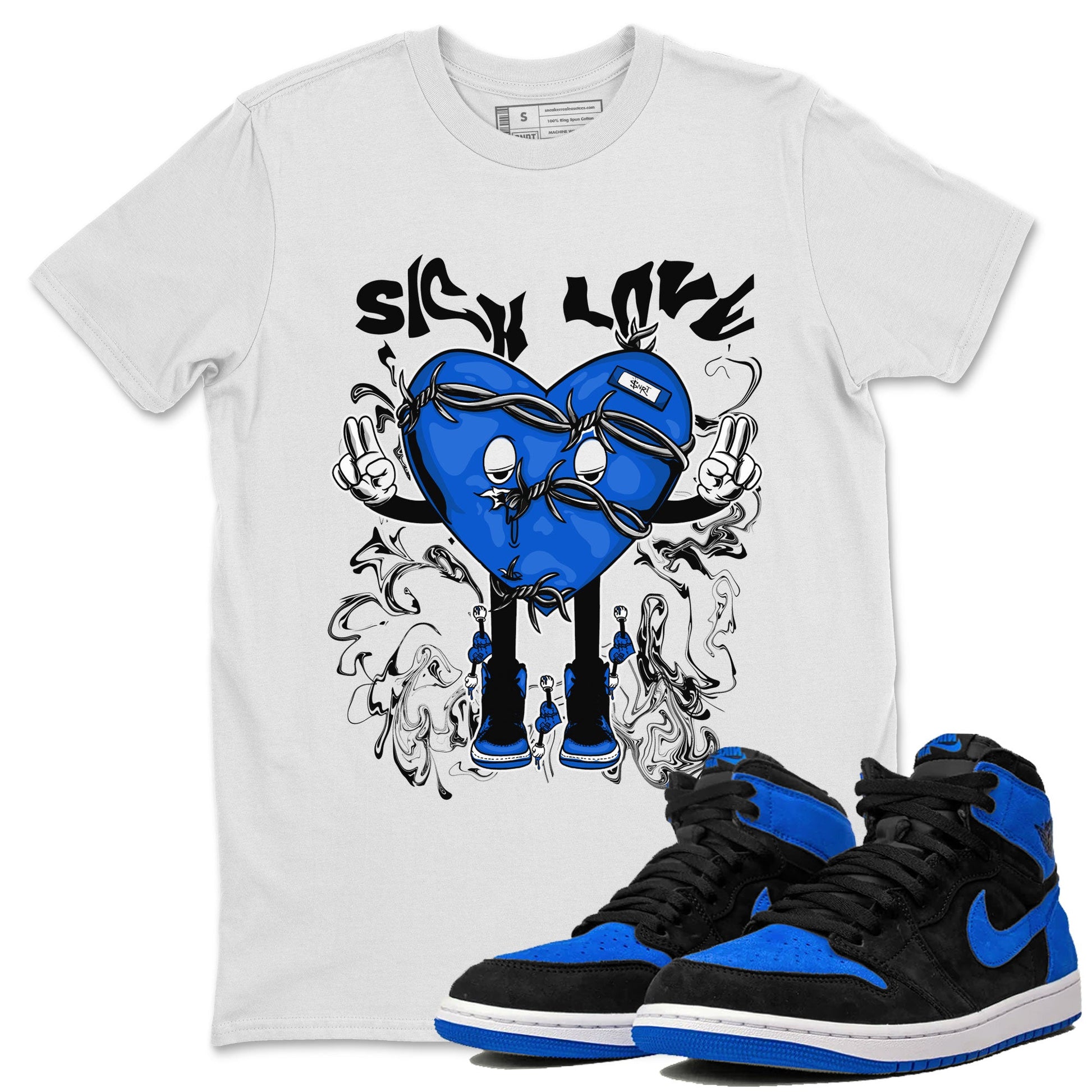 Jordan 1 High OG Royal Reimagined shirt to match jordans Sick Love sneaker tees Air Jordan 1 Royal Reimagined SNRT Sneaker Release Tees Crew Neck T-ShirtUnisex White 1 T-Shirt