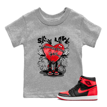 Air Jordan 1 Satin Bred Sneaker Match Tees Sick Love Sneaker Tees Jordan 1 High OG Satin Bred Sneaker Release Tees Kids Shirts Heather Grey 1