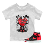 Air Jordan 1 Satin Bred Sneaker Match Tees Sick Love Sneaker Tees Jordan 1 High OG Satin Bred Sneaker Release Tees Kids Shirts White 1