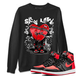 Air Jordan 1 Satin Bred Sneaker Match Tees Sick Love Sneaker Tees Jordan 1 High OG Satin Bred Sneaker Release Tees Unisex Shirts Black 1