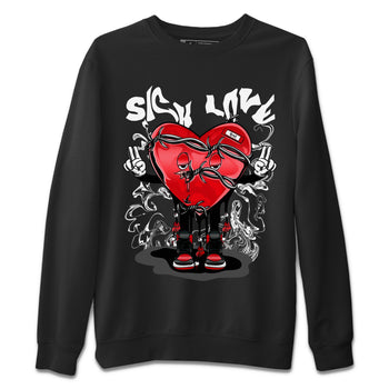 Air Jordan 1 Satin Bred Sneaker Match Tees Sick Love Sneaker Tees Jordan 1 High OG Satin Bred Sneaker Release Tees Unisex Shirts Black 2