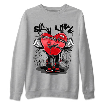 Air Jordan 1 Satin Bred Sneaker Match Tees Sick Love Sneaker Tees Jordan 1 High OG Satin Bred Sneaker Release Tees Unisex Shirts Heather Grey 2