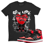 Air Jordan 1 Satin Bred Sneaker Match Tees Sick Love Sneaker Tees Jordan 1 High OG Satin Bred Sneaker Release Tees Unisex Shirts Black 1