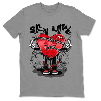 Air Jordan 1 Satin Bred Sneaker Match Tees Sick Love Sneaker Tees Jordan 1 High OG Satin Bred Sneaker Release Tees Unisex Shirts Heather Grey 2