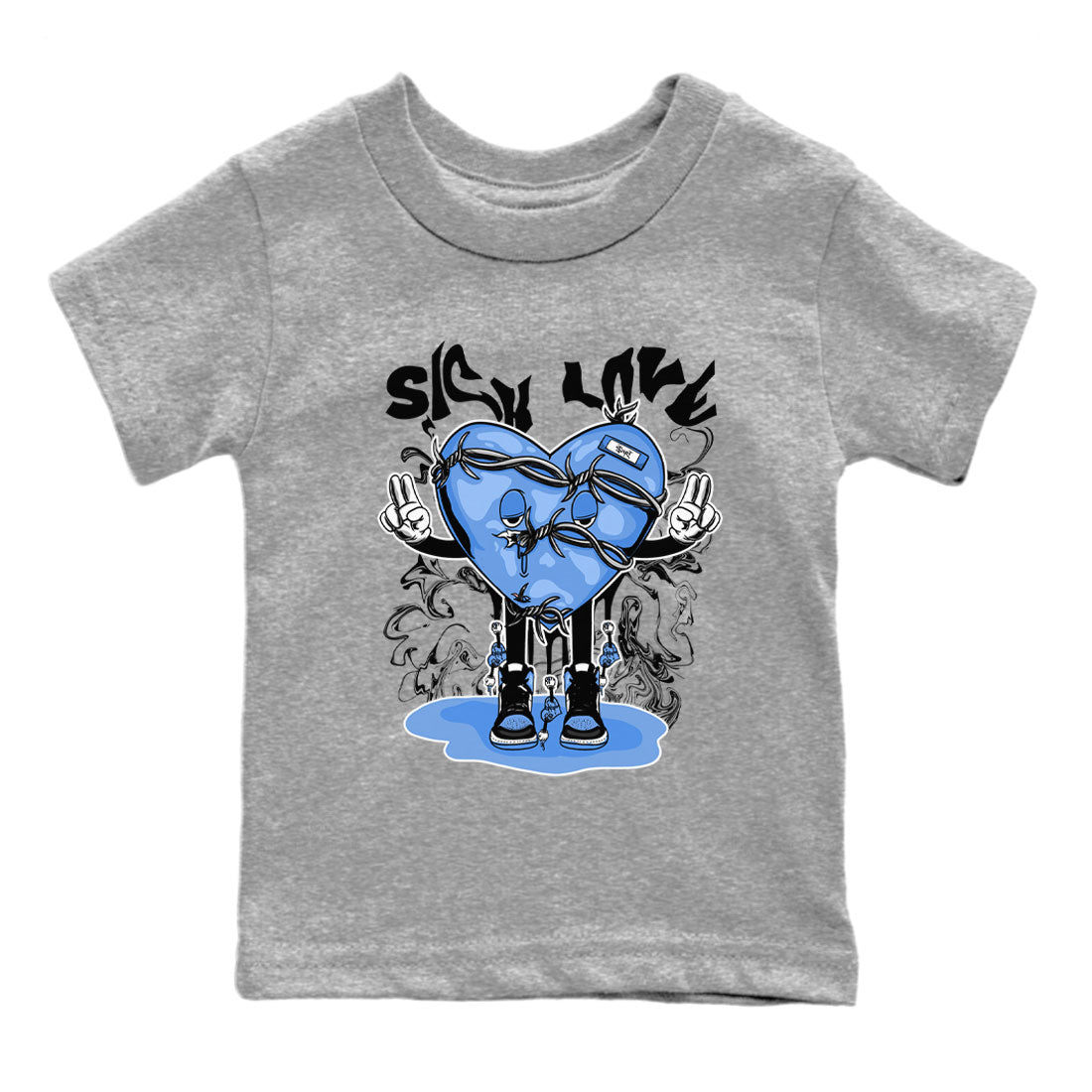 Air Jordan 1 UNC Toe shirt to match jordans Sick Love sneaker tees Air Jordan 1 Retro High OG UNC Toe SNRT Sneaker Release Tees Baby Toddler Heather Grey 2 T-Shirt