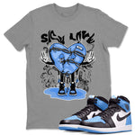 Air Jordan 1 UNC Toe shirt to match jordans Sick Love sneaker tees Air Jordan 1 Retro High OG UNC Toe SNRT Sneaker Release Tees Unisex Heather Grey 1 T-Shirt