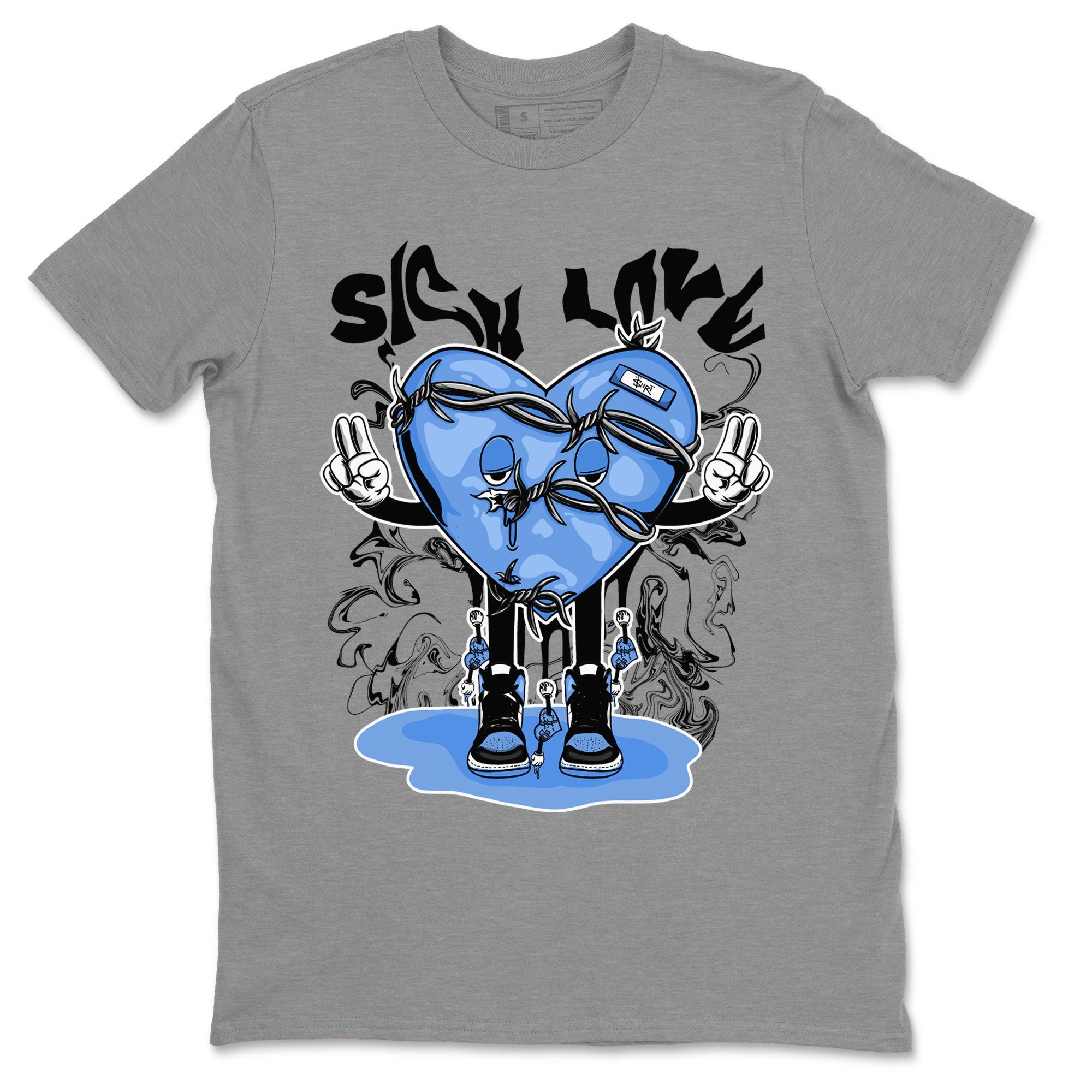 Air Jordan 1 UNC Toe shirt to match jordans Sick Love sneaker tees Air Jordan 1 Retro High OG UNC Toe SNRT Sneaker Release Tees Unisex Heather Grey 2 T-Shirt