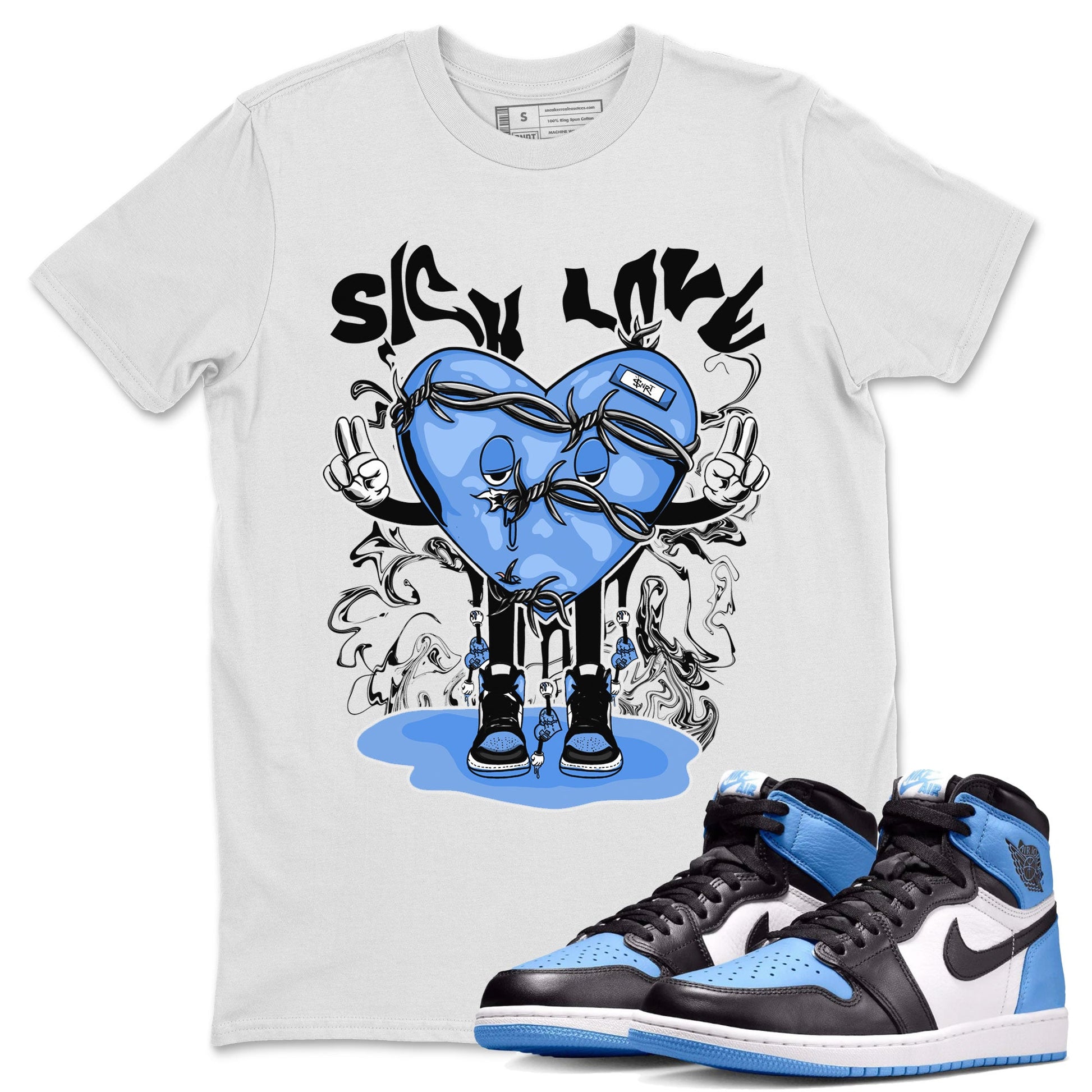 Air Jordan 1 UNC Toe shirt to match jordans Sick Love sneaker tees Air Jordan 1 Retro High OG UNC Toe SNRT Sneaker Release Tees Unisex White 1 T-Shirt