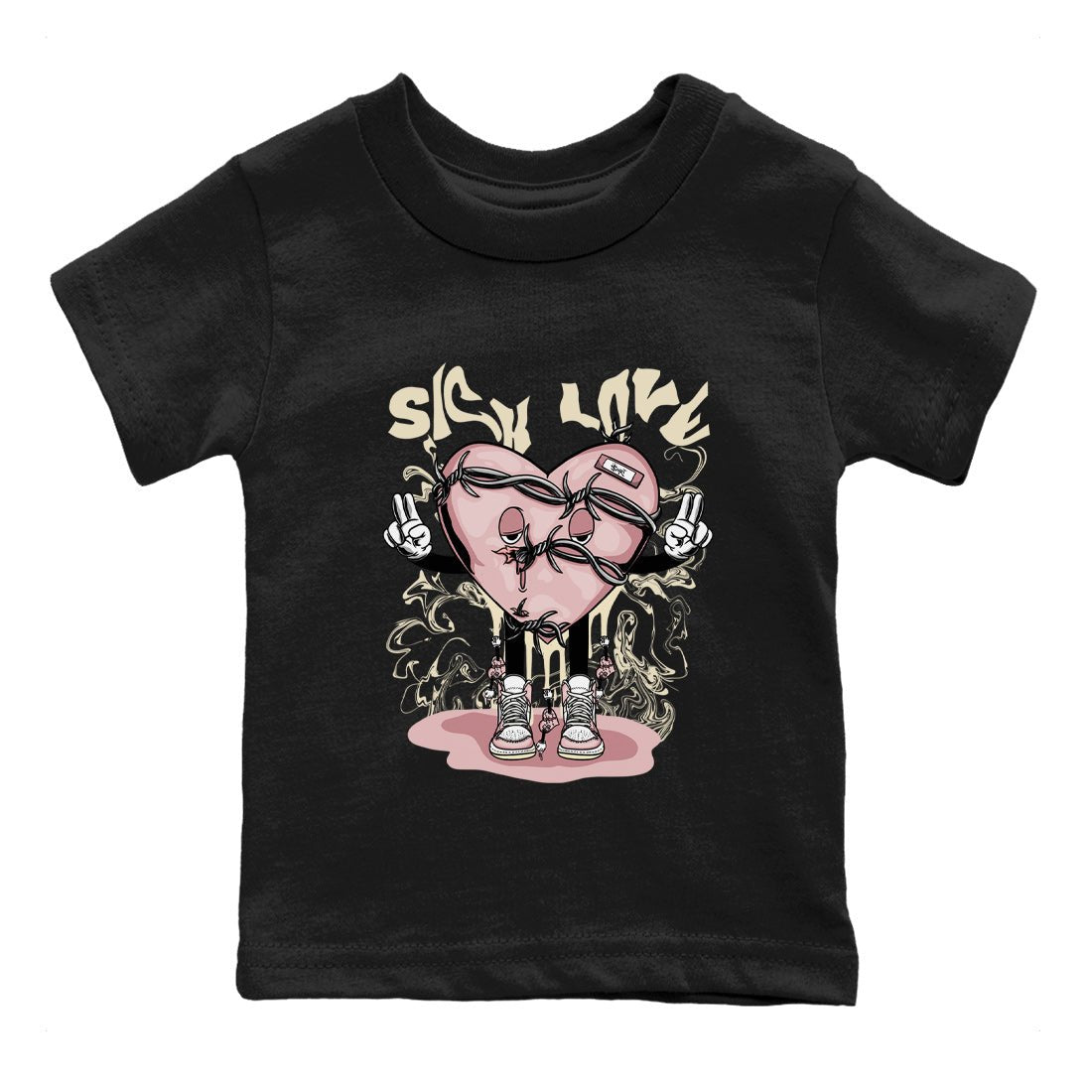 Air Jordan 1 Washed Pink Sneaker Match Tees Sick Love Sneaker Tees Jordan 1 High OG Washed Pink Sneaker Release Tees Kids Shirts Black 2