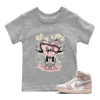 Air Jordan 1 Washed Pink Sneaker Match Tees Sick Love Sneaker Tees Jordan 1 High OG Washed Pink Sneaker Release Tees Kids Shirts Heather Grey 1