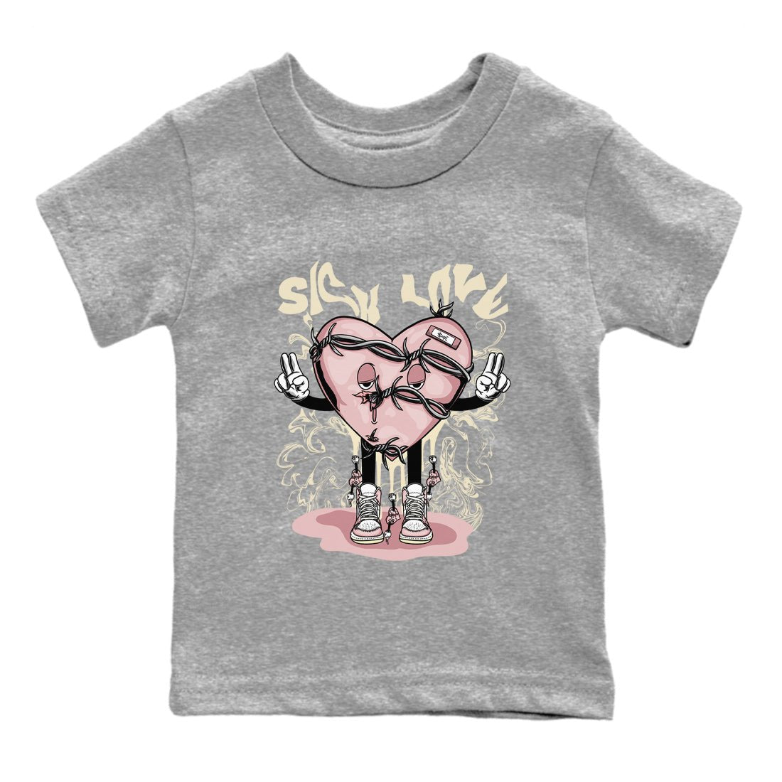 Air Jordan 1 Washed Pink Sneaker Match Tees Sick Love Sneaker Tees Jordan 1 High OG Washed Pink Sneaker Release Tees Kids Shirts Heather Grey 2