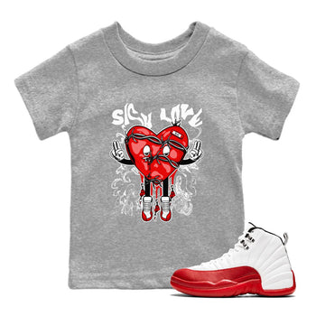 Air Jordan 12 Retro Cherry shirt to match jordans Sick Love sneaker tees Air Jordan 12 Cherry SNRT Sneaker Release Tees Crew Neck T-ShirtBaby Toddler Heather Grey 1 T-Shirt