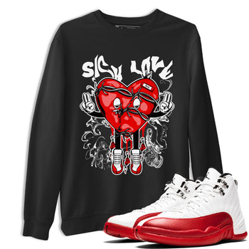Air Jordan 12 Retro Cherry shirt to match jordans Sick Love sneaker tees Air Jordan 12 Cherry SNRT Sneaker Release Tees Crew Neck T-ShirtUnisex Black 1 T-Shirt
