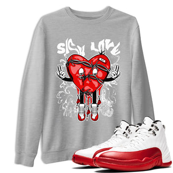 Air Jordan 12 Retro Cherry shirt to match jordans Sick Love sneaker tees Air Jordan 12 Cherry SNRT Sneaker Release Tees Crew Neck T-ShirtUnisex Heather Grey 1 T-Shirt