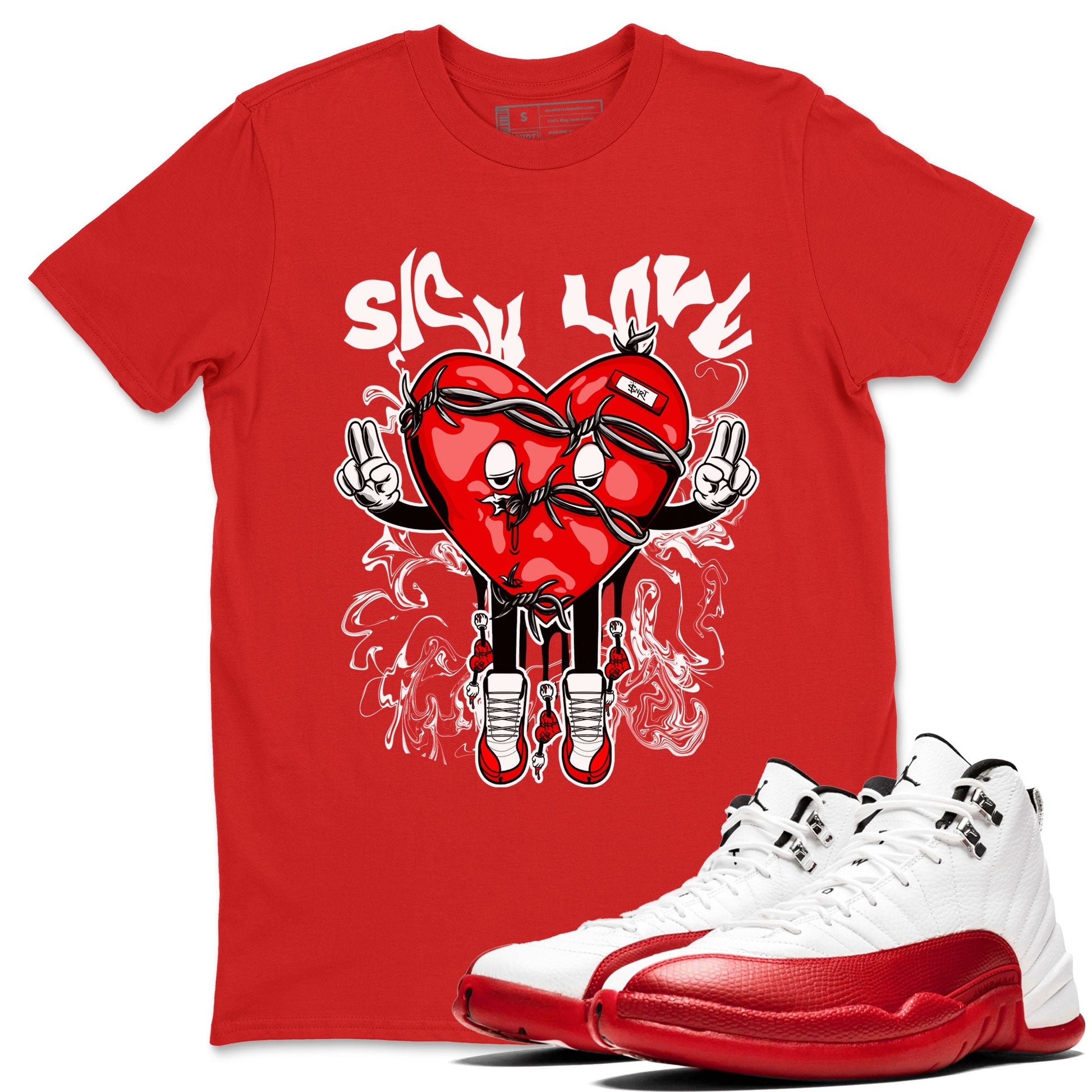 Air Jordan 12 Retro Cherry shirt to match jordans Sick Love sneaker tees Air Jordan 12 Cherry SNRT Sneaker Release Tees Crew Neck T-ShirtUnisex Red 1 T-Shirt