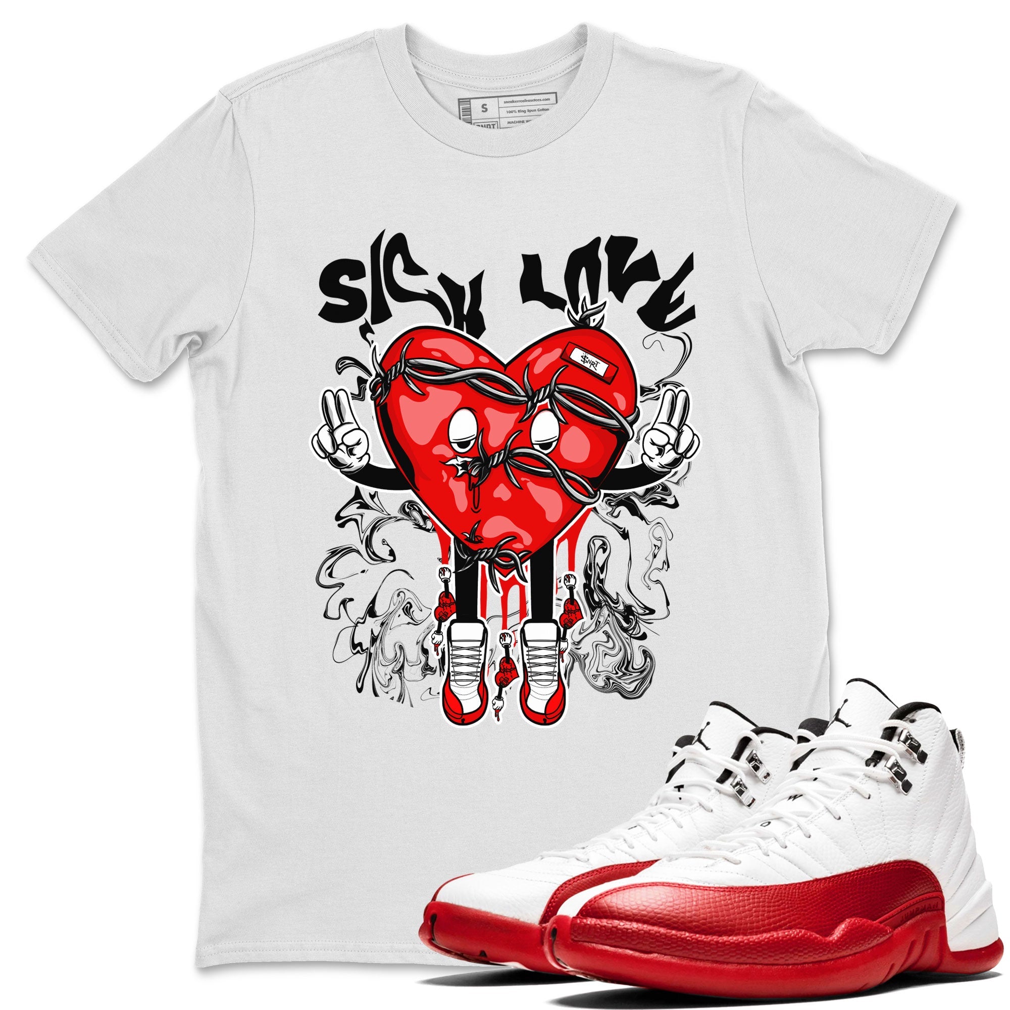 Air Jordan 12 Retro Cherry shirt to match jordans Sick Love sneaker tees Air Jordan 12 Cherry SNRT Sneaker Release Tees Crew Neck T-ShirtUnisex White 1 T-Shirt