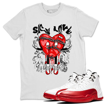 Air Jordan 12 Retro Cherry shirt to match jordans Sick Love sneaker tees Air Jordan 12 Cherry SNRT Sneaker Release Tees Crew Neck T-ShirtUnisex White 1 T-Shirt