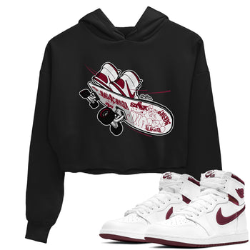 1s Metallic Burgundy shirt to match jordans Skateboard sneaker tees AJ1 Metallic Burgundy SNRT Sneaker Release Tees Black 1 Crop T-Shirt