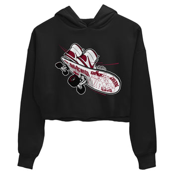 1s Metallic Burgundy shirt to match jordans Skateboard sneaker tees AJ1 Metallic Burgundy SNRT Sneaker Release Tees Black 2 Crop T-Shirt