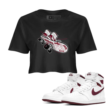 1s Metallic Burgundy shirt to match jordans Skateboard sneaker tees AJ1 Metallic Burgundy SNRT Sneaker Release Tees Black 1 Crop T-Shirt