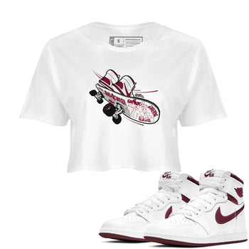 1s Metallic Burgundy shirt to match jordans Skateboard sneaker tees AJ1 Metallic Burgundy SNRT Sneaker Release Tees White 1 Crop T-Shirt