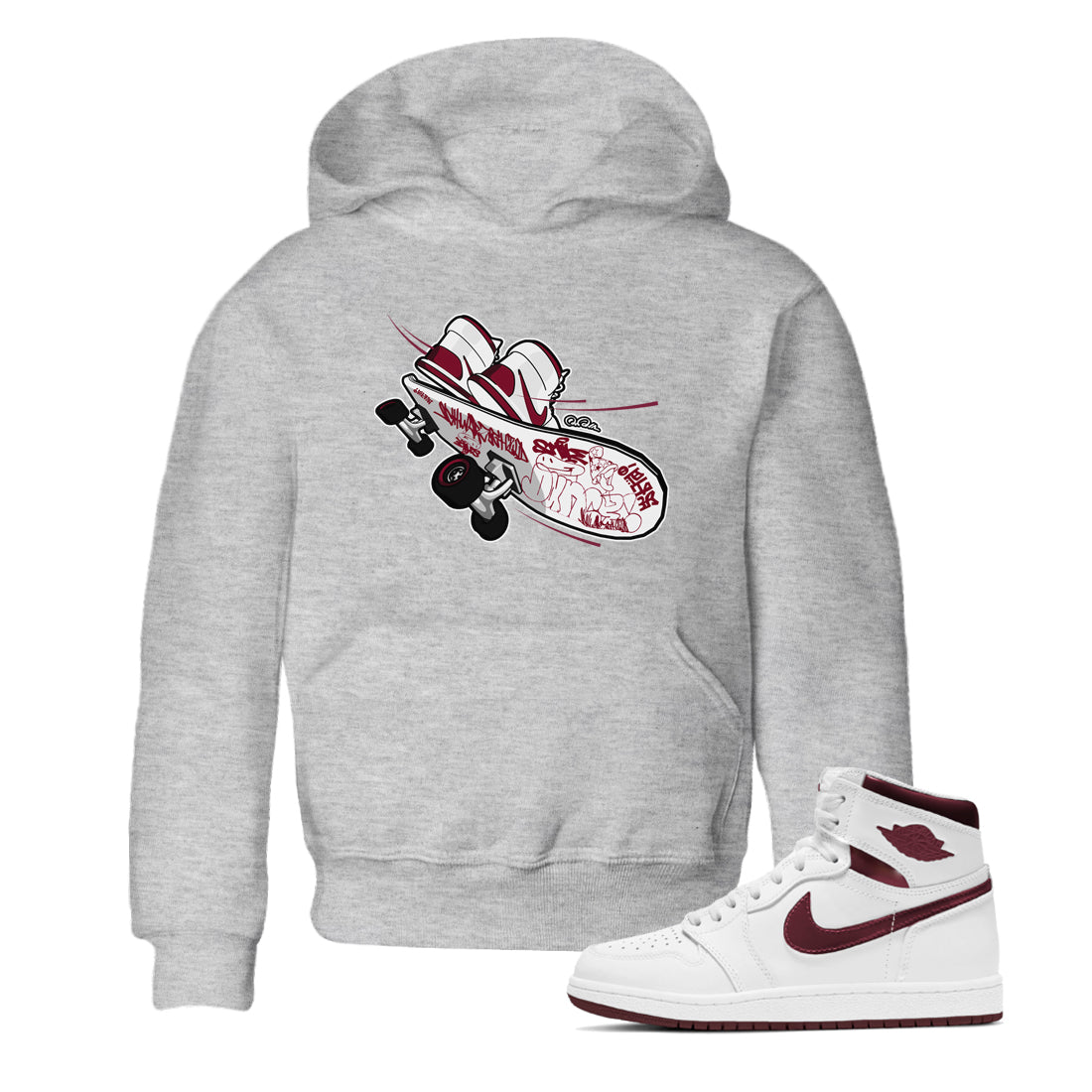 1s Metallic Burgundy shirt to match jordans Skateboard sneaker tees AJ1 Metallic Burgundy SNRT Sneaker Release Tees Baby Toddler Heather Grey 1 T-Shirt