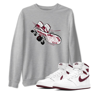1s Metallic Burgundy shirt to match jordans Skateboard sneaker tees AJ1 Metallic Burgundy SNRT Sneaker Release Tees Unisex Heather Grey 1 T-Shirt