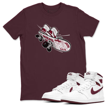 1s Metallic Burgundy shirt to match jordans Skateboard sneaker tees AJ1 Metallic Burgundy SNRT Sneaker Release Tees Unisex Maroon 1 T-Shirt