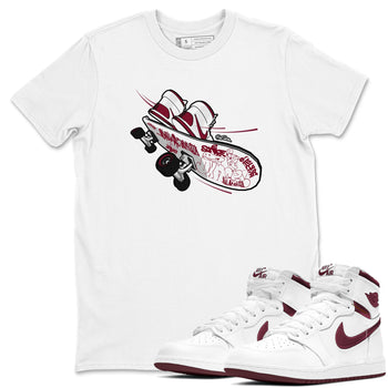1s Metallic Burgundy shirt to match jordans Skateboard sneaker tees AJ1 Metallic Burgundy SNRT Sneaker Release Tees Unisex White 1 T-Shirt