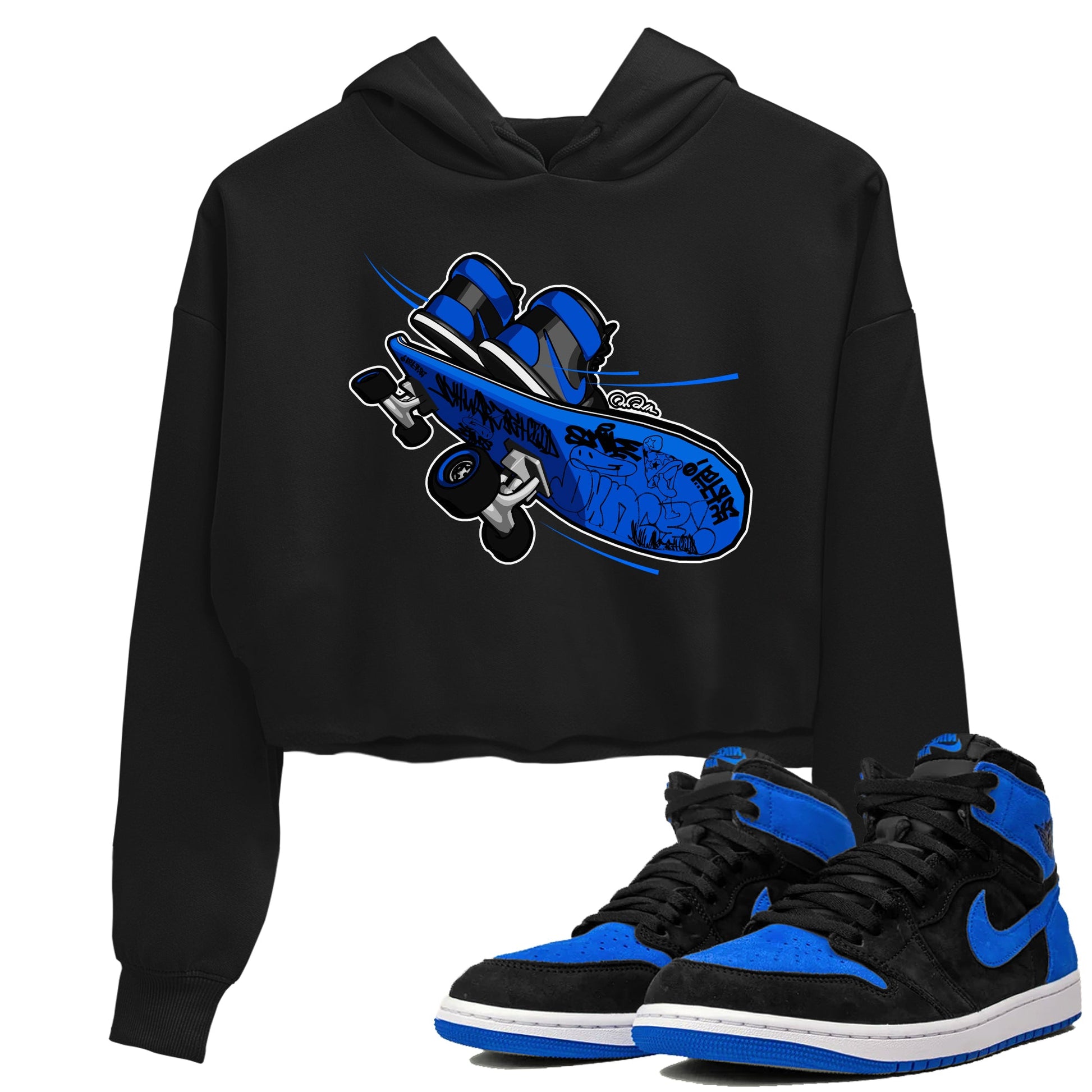 Air Jordan 1 Royal Reimagined shirt to match jordans Skateboard sneaker tees AJ1 Royal Reimagined SNRT Sneaker Release Tees Black 1 Crop T-Shirt