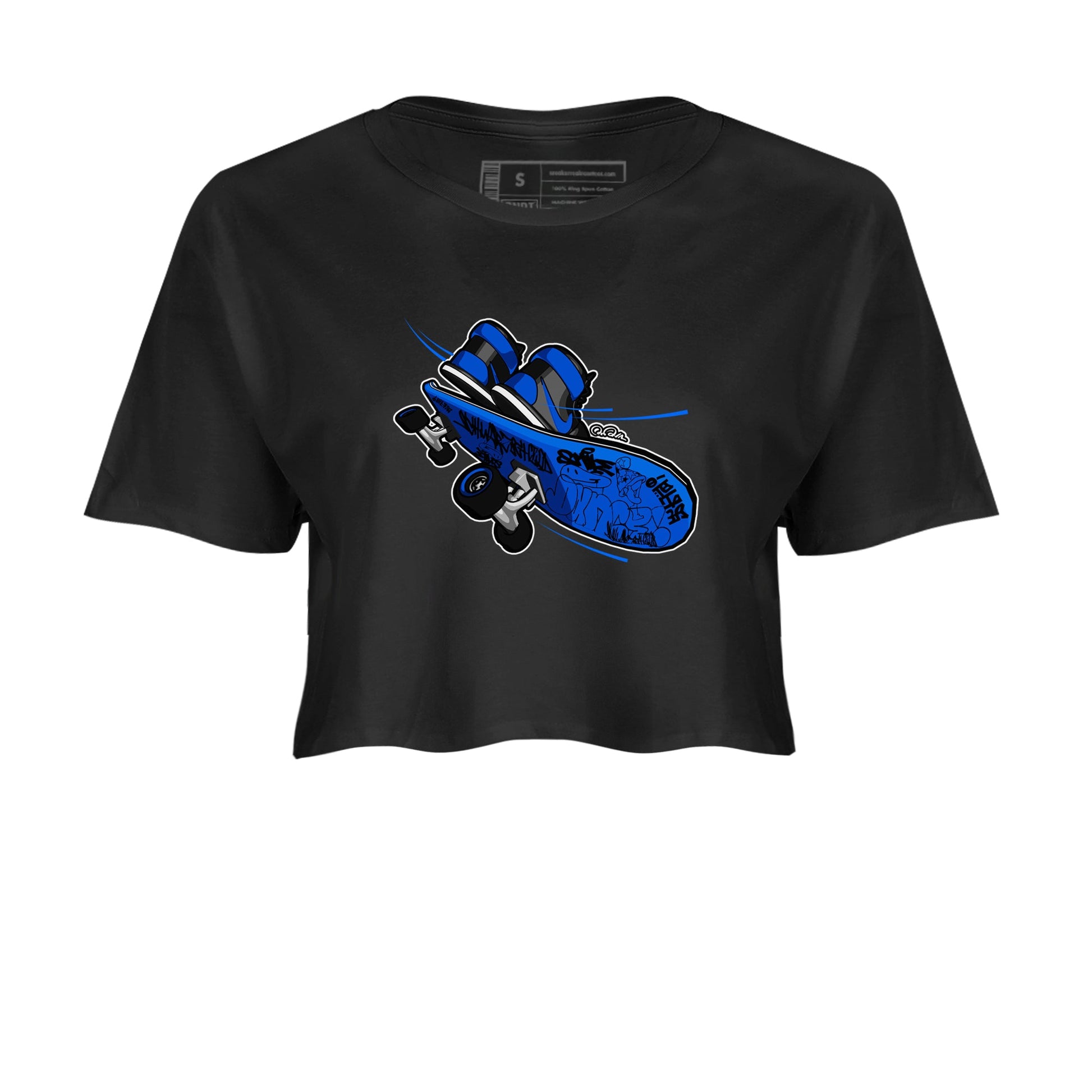 Air Jordan 1 Royal Reimagined shirt to match jordans Skateboard sneaker tees AJ1 Royal Reimagined SNRT Sneaker Release Tees Black 2 Crop T-Shirt
