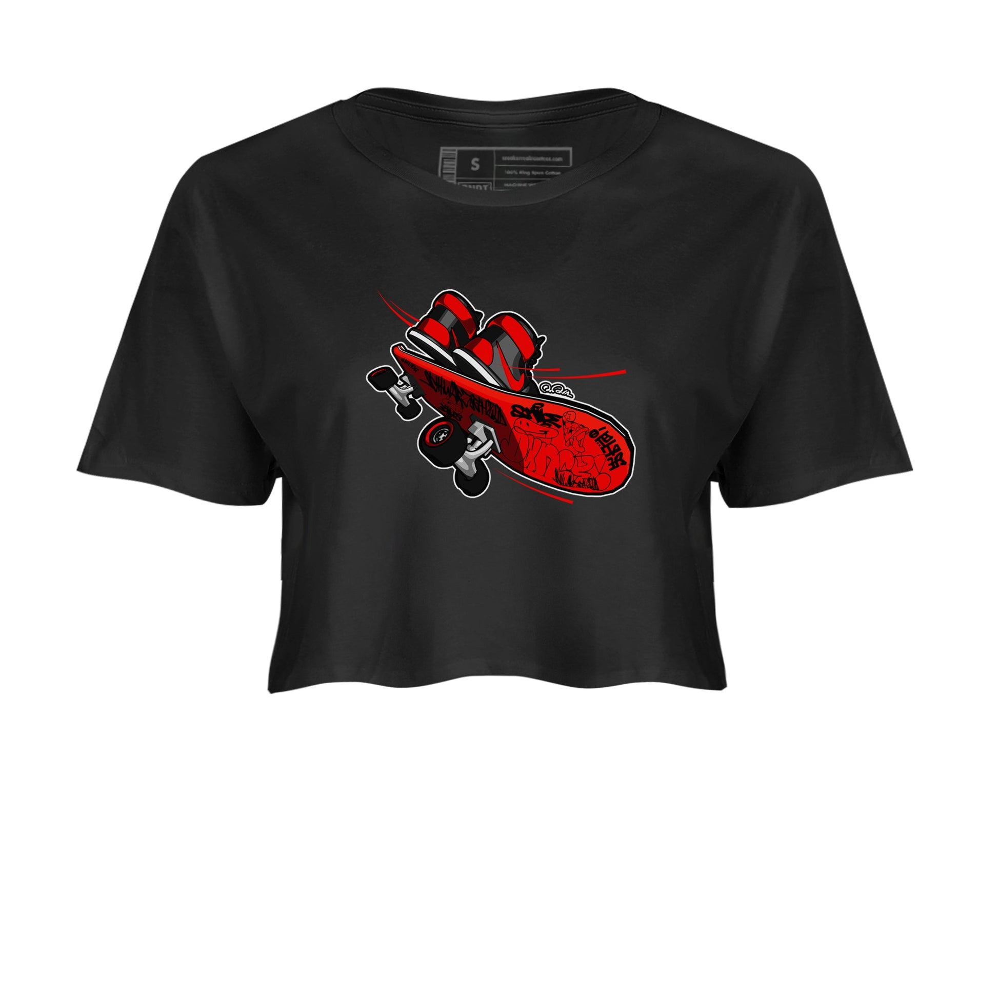 Air Jordan 1 Satin Bred shirt to match jordans Skateboard sneaker tees AJ1 Satin Bred SNRT Sneaker Release Tees Black 2 Crop T-Shirt