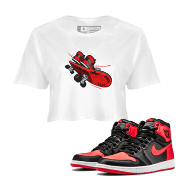 Air Jordan 1 Satin Bred shirt to match jordans Skateboard sneaker tees AJ1 Satin Bred SNRT Sneaker Release Tees White 1 Crop T-Shirt