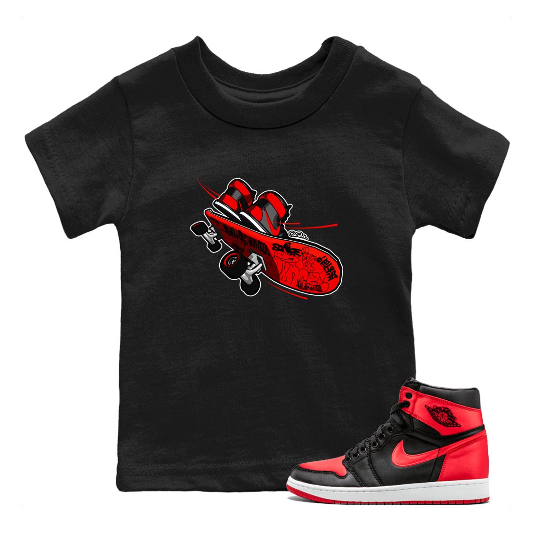 Air Jordan 1 Satin Bred shirt to match jordans Skateboard sneaker tees AJ1 Satin Bred SNRT Sneaker Release Tees Baby Toddler Black 1 T-Shirt