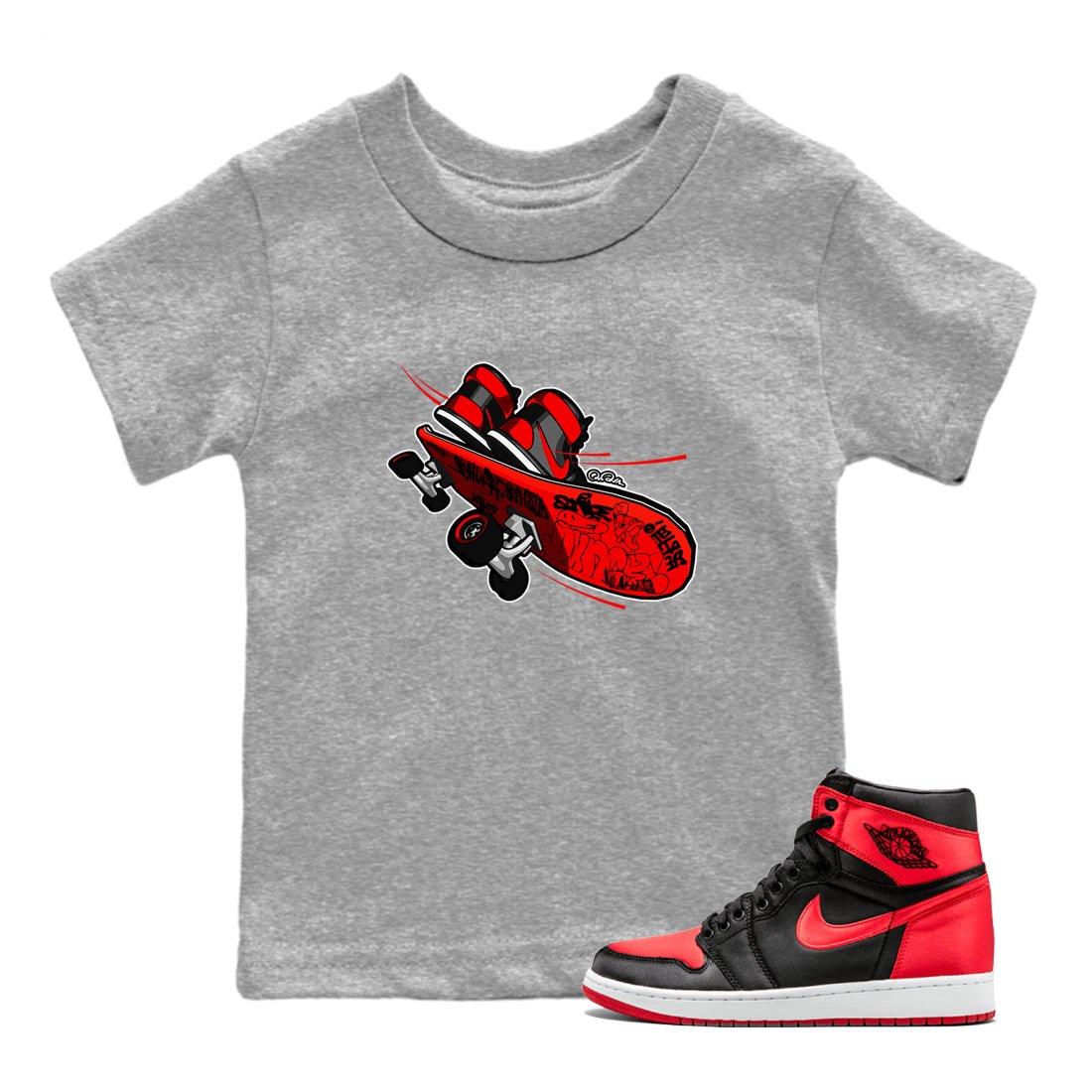 Air Jordan 1 Satin Bred shirt to match jordans Skateboard sneaker tees AJ1 Satin Bred SNRT Sneaker Release Tees Baby Toddler Heather Grey 1 T-Shirt