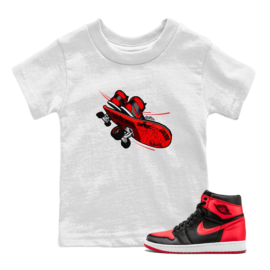 Air Jordan 1 Satin Bred shirt to match jordans Skateboard sneaker tees AJ1 Satin Bred SNRT Sneaker Release Tees Baby Toddler White 1 T-Shirt