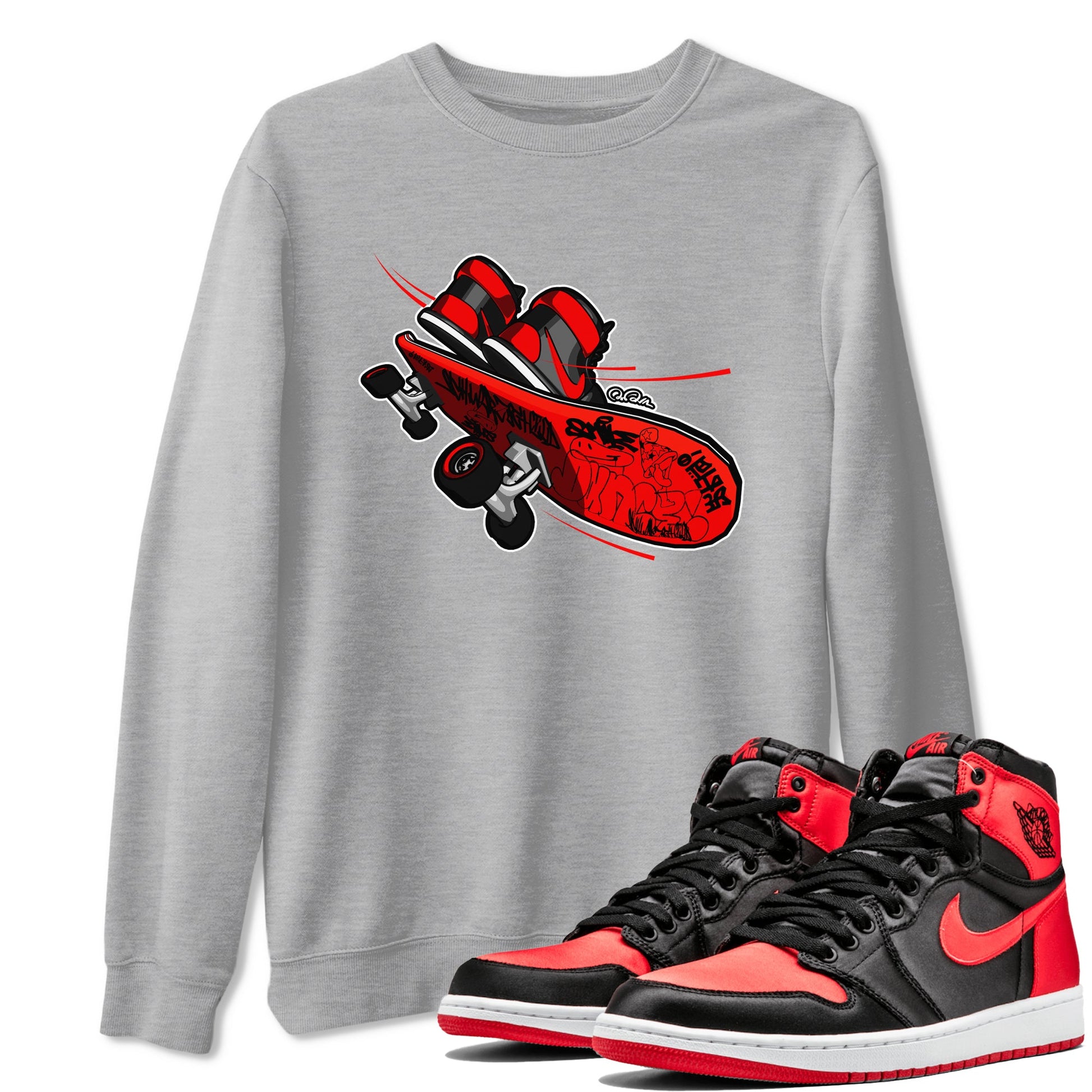 Air Jordan 1 Satin Bred shirt to match jordans Skateboard sneaker tees AJ1 Satin Bred SNRT Sneaker Release Tees Unisex Heather Grey 1 T-Shirt