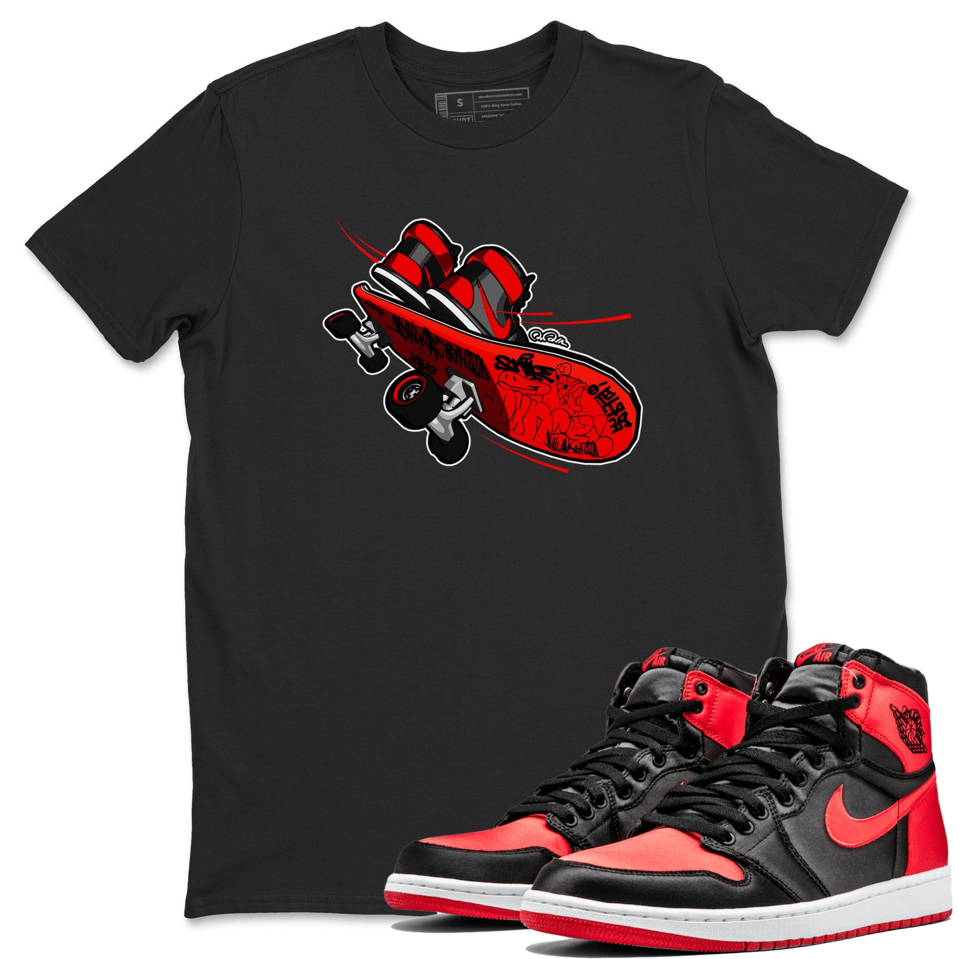 Air Jordan 1 Satin Bred shirt to match jordans Skateboard sneaker tees AJ1 Satin Bred SNRT Sneaker Release Tees Unisex Black 1 T-Shirt