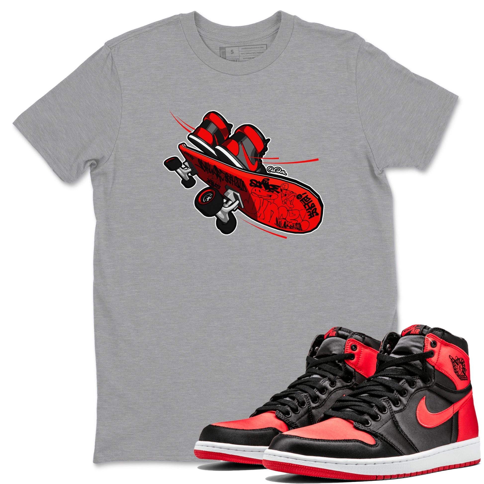 Air Jordan 1 Satin Bred shirt to match jordans Skateboard sneaker tees AJ1 Satin Bred SNRT Sneaker Release Tees Unisex Heather Grey 1 T-Shirt