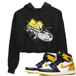 1s Yellow Ochre shirt to match jordans Skateboard sneaker tees Air Jordan 1 Yellow Ochre SNRT Sneaker Release Tees Black 1 crop length shirt