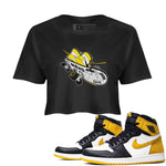 1s Yellow Ochre shirt to match jordans Skateboard sneaker tees Air Jordan 1 Yellow Ochre SNRT Sneaker Release Tees Black 1 crop length shirt