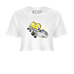 1s Yellow Ochre shirt to match jordans Skateboard sneaker tees Air Jordan 1 Yellow Ochre SNRT Sneaker Release Tees White 2 crop length shirt