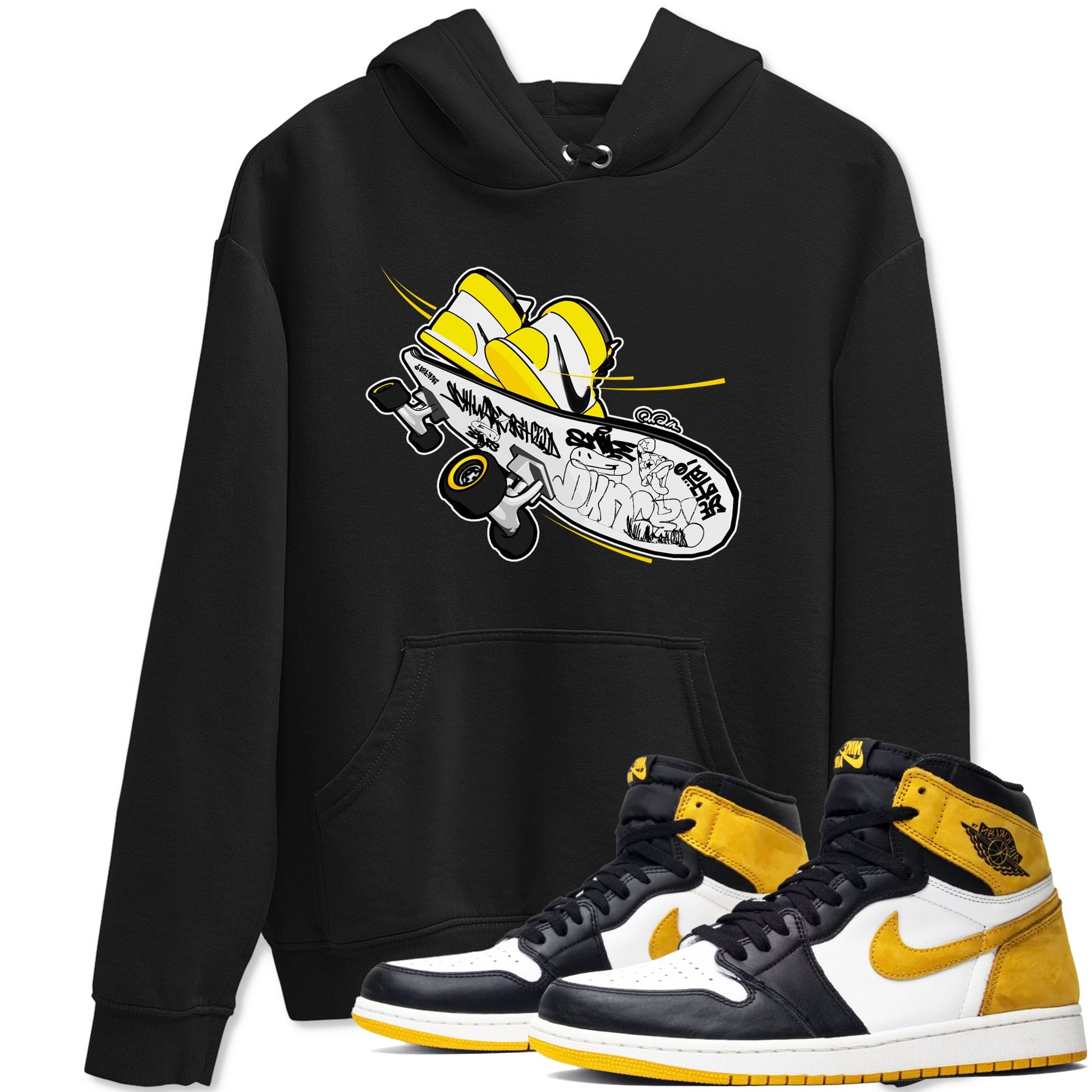 1s Yellow Ochre shirt to match jordans Skateboard sneaker tees Air Jordan 1 Yellow Ochre SNRT Sneaker Release Tees unisex cotton Black 1 crew neck shirt